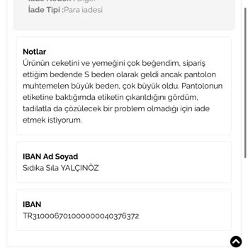 Yanlış Beden Ve Eksik Ücret İadesi Sorunu