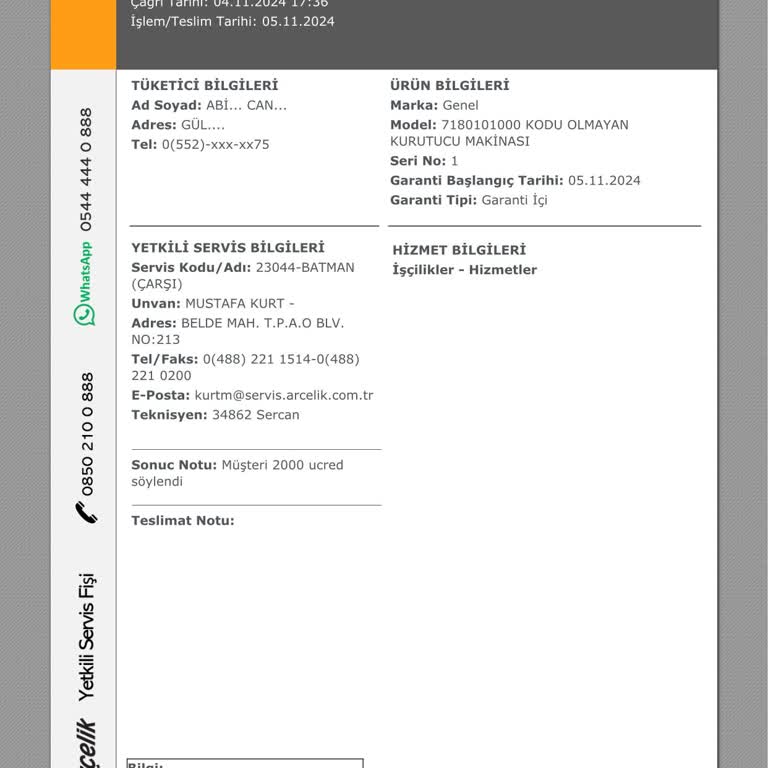 Arçelik Servis Koordinasyon Eksikliği Ve Yanıltıcı Bilgilendirme