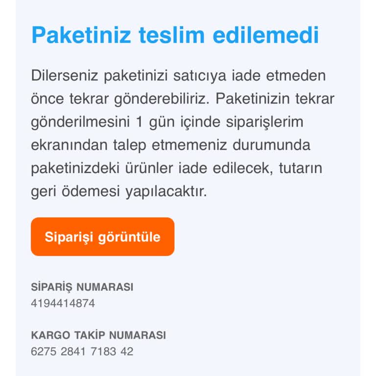 Teslim Edilemeyen Sipariş Sorunu
