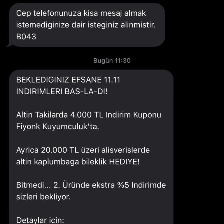 Fiyonk Kuyumculuk İstenmeyen Mesajlardan Kurtulamıyorum