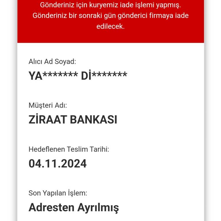 AGT Kurye İle Teslim Edilemeyen Ziraat Bankası Kartı