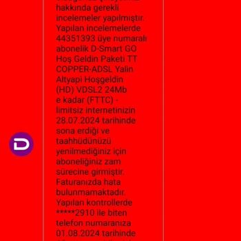 D Smart'ın Yanlış SMS Gönderimi Ve Yüksek Fatura Sorunu