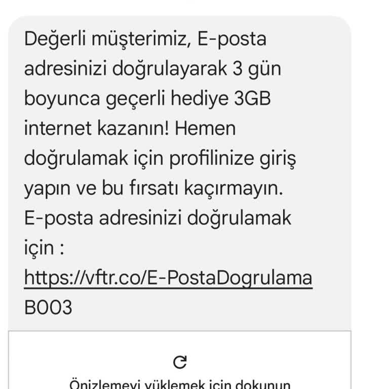 Vodafone'un Gerçek Olmayan İnternet Hediyesi Mesajı