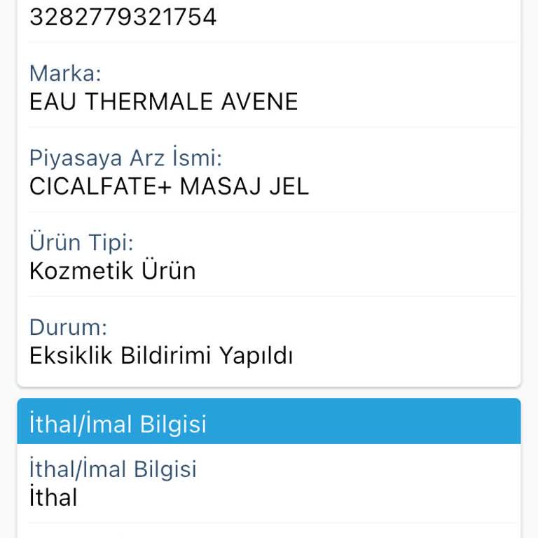 Ürün Güvenliği Konusunda Endişe: Avene Cicalfate Masaj Kremi