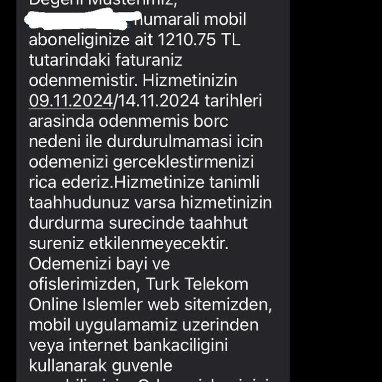 Ödenmemiş Fatura Nedeniyle Erken Hat Kısıtlaması