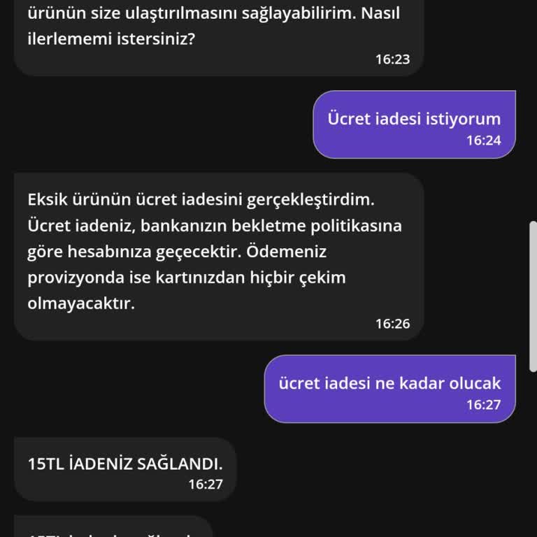 Eksik Gelen Büyük Boy Patates Ve Yetersiz İade