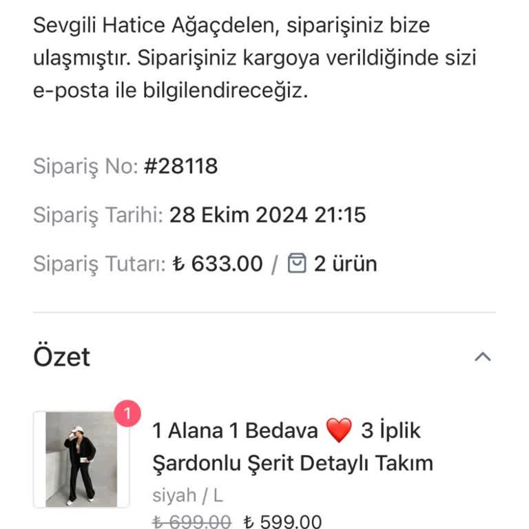 Eşofman Takımı Siparişimde İletişim Sorunu Ve Bilgilendirme Eksikliği