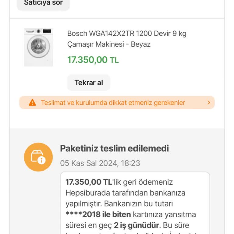 Teslim Edilmeyen Çamaşır Makinesi Ve İptal Şoku