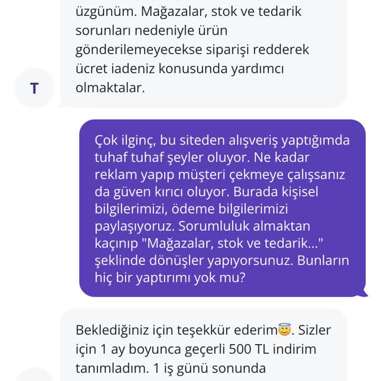 İptal Edilen Sipariş Ve Yetersiz Çözüm