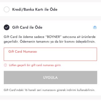 Boyner Online'da Gift Kart Kullanım Sorunu