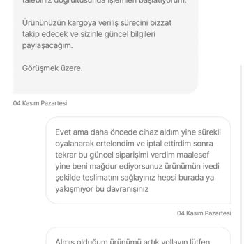 Teslim Edilmeyen Ürün Ve Ertelenen Tarihler
