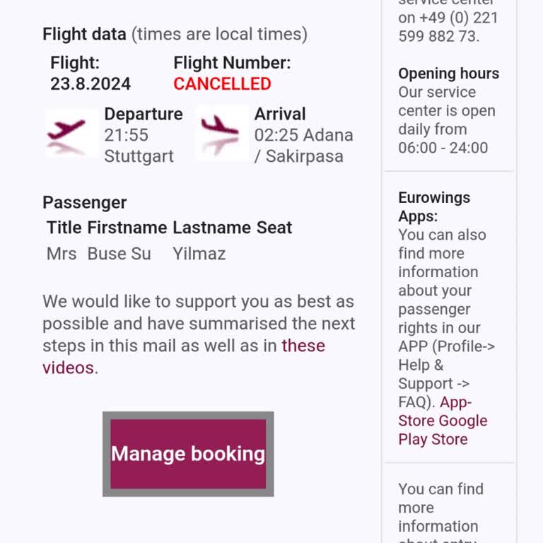 Eurowings Canceled Stuttgart-Adana Flight – Refund Still Pending