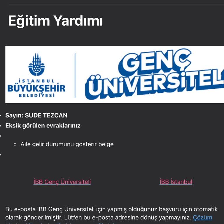 İBB Burs Başvurumda Belge Sorunu