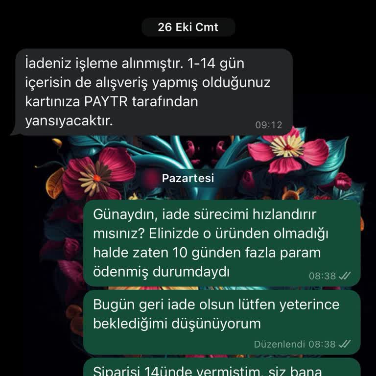 Sipariş Sonrası Stok Sorunu Ve Geciken Para İadesi