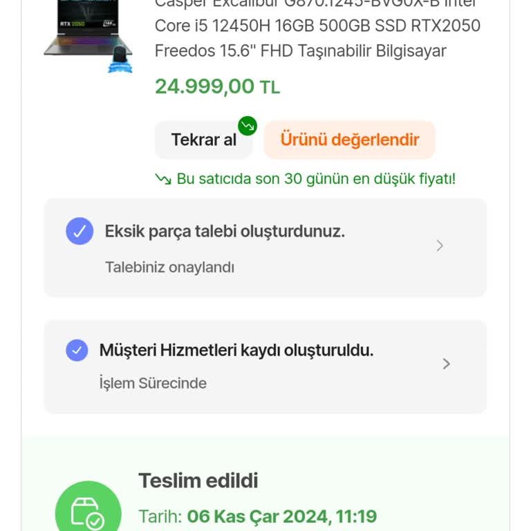 Eksik Ürün: Bilgisayar Çantası Gönderilmedi