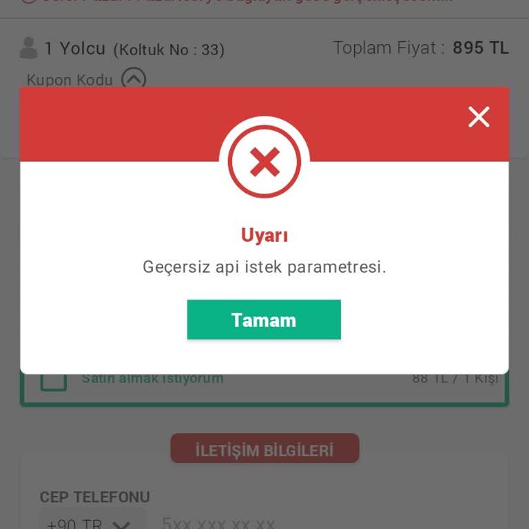 Otobüs Bileti Kupon Kodu Sorunu