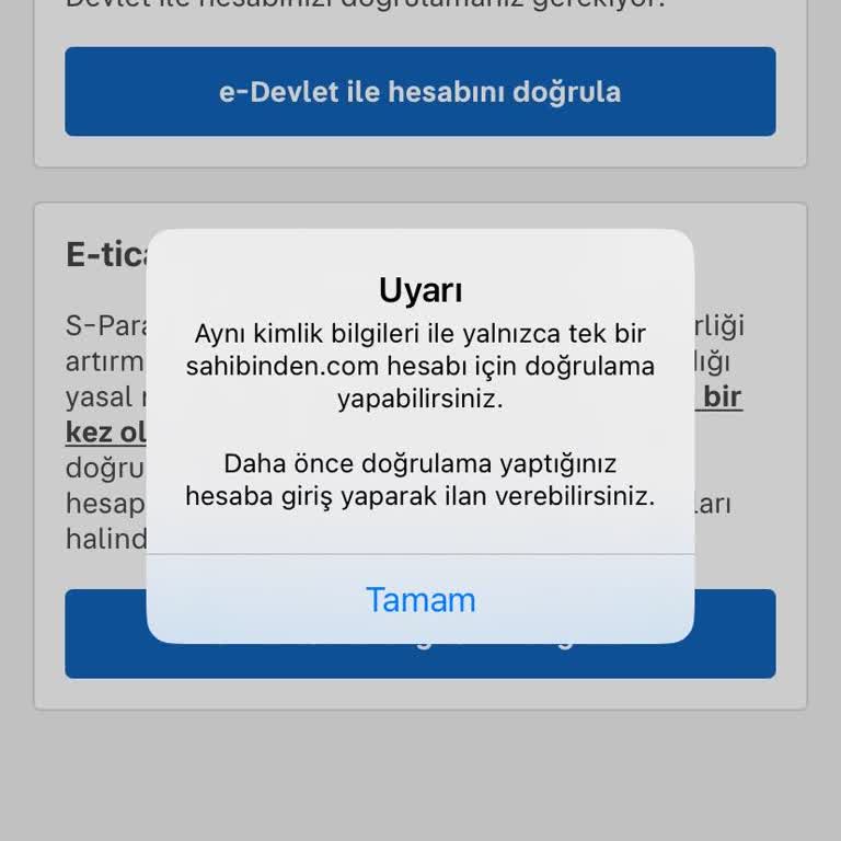 Sahibinden Uygulamasında Hesap Doğrulama Sorunu