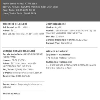 Arçelik Kurutma Makinesi İle Sürekli Servis Sorunu