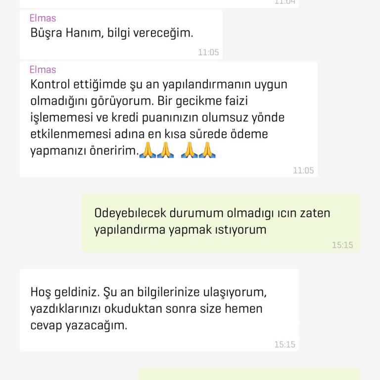 Yapılandırma Talebine Olumsuz Yanıt