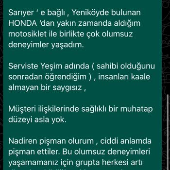 Honda Motosiklet İle Olumsuz Deneyim: Saygısız Hizmet Ve Pişmanlık