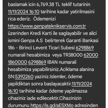 Garanti Kapsamında Olmayan Tamir Ücreti Ve Ekstra Masraflar