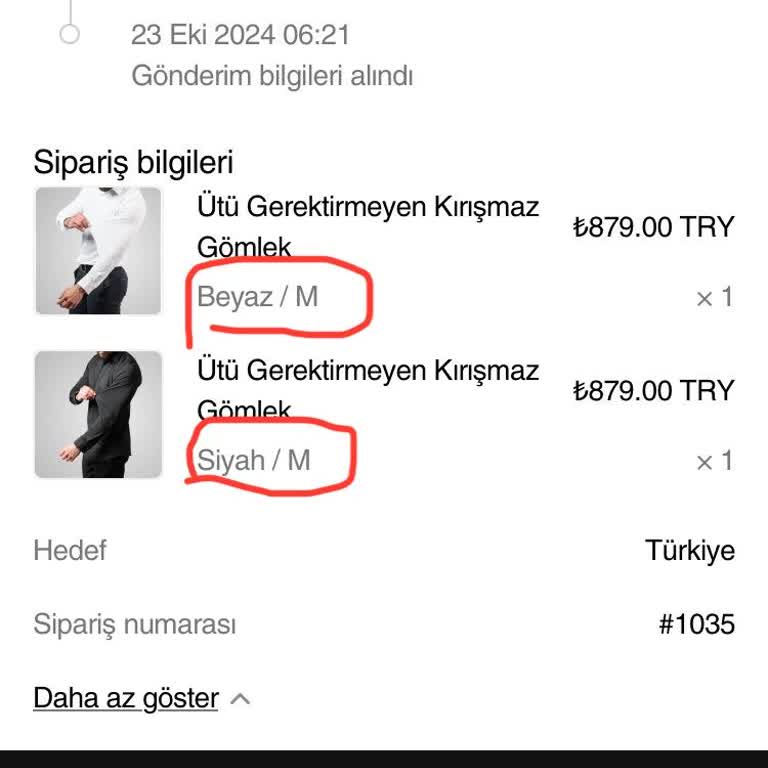 Markolla Yanlış Gelen Sipariş Bedenleri