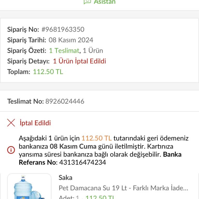 Trendyol Hızlı Market Su Siparişinde Teslimat Sorunu