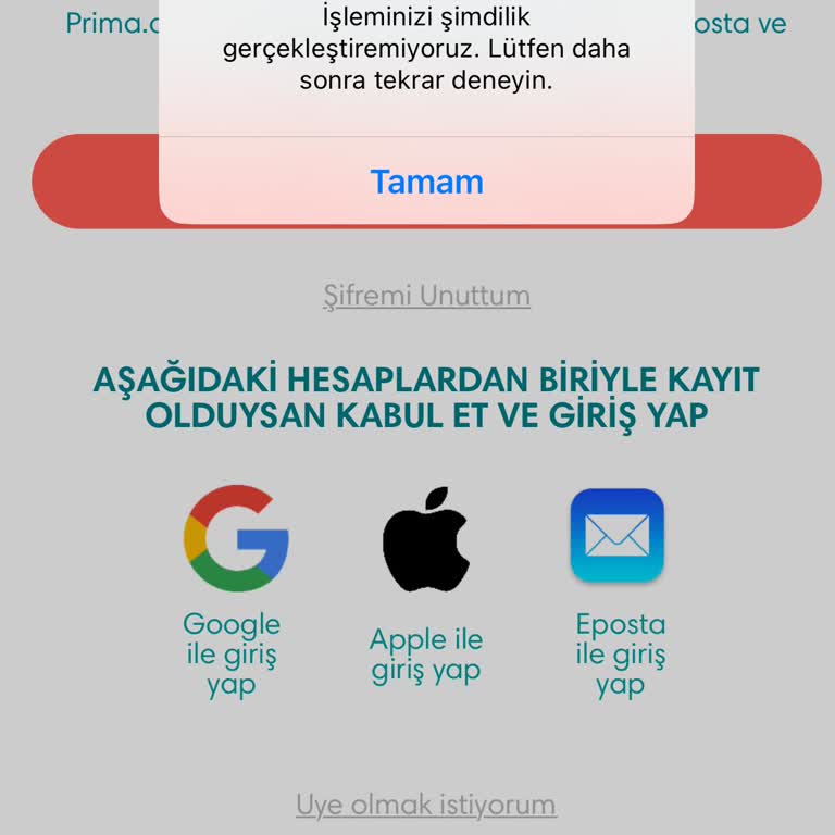 Prima Uygulamasına Giriş Sorunu