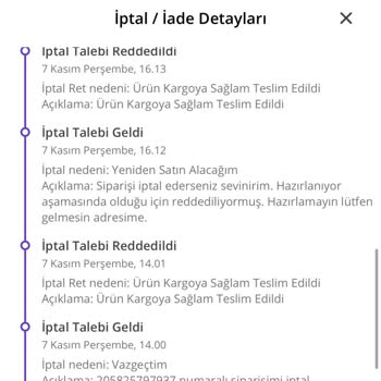 İptal Talebim Reddedildi, Ürün Kargoya Verilmiş Gibi Gösteriliyor