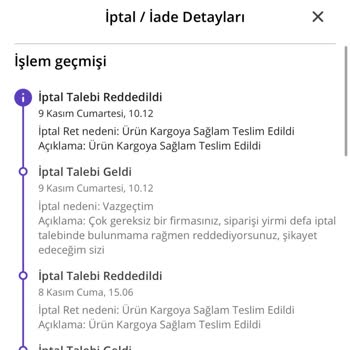 İptal Talebim Reddedildi, Ürün Kargoya Verilmiş Gibi Gösteriliyor