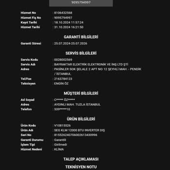 Gürültülü Klima Ve Yetersiz Servis Deneyimi