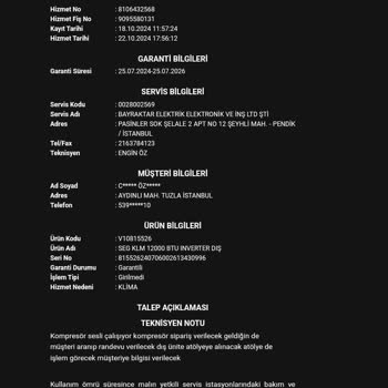 Gürültülü Klima Ve Yetersiz Servis Deneyimi