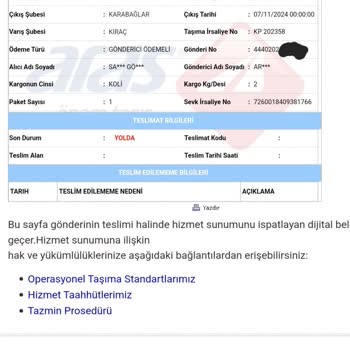 Kargo Teslimat Süresi Ve Müşteri Hizmetleri Sorunu
