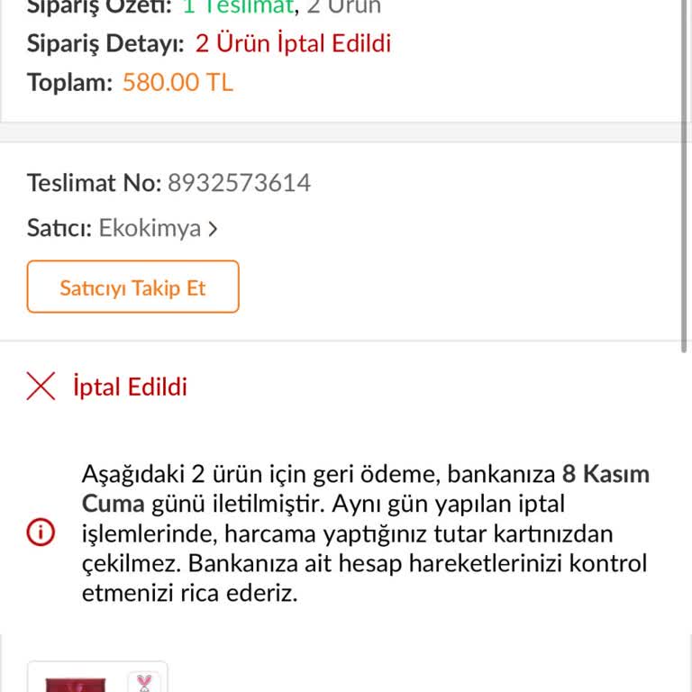 İptal Edilen Siparişin Ücreti İade Edilmedi