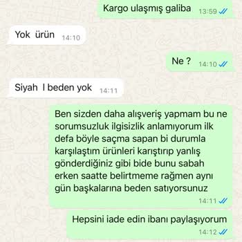 Yanlış Beden Ve Kötü Müşteri Hizmeti Deneyimi