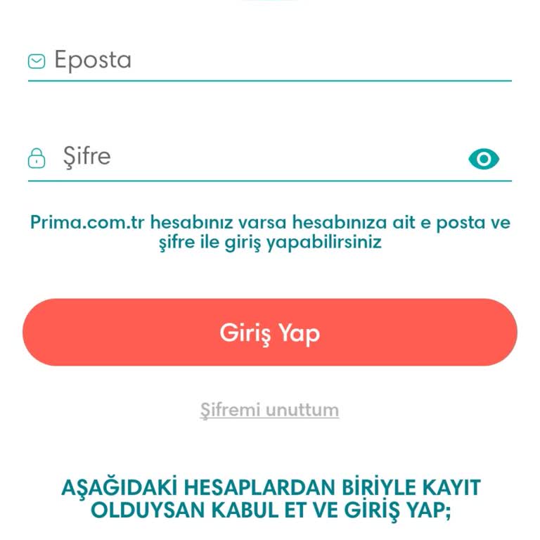 Prima Kulüp Uygulamasında Giriş Sorunu