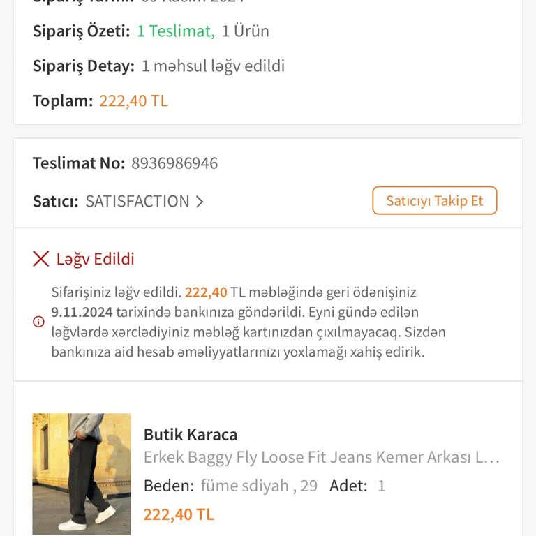 İptal Edilen Sipariş Ve İade Edilmeyen Para
