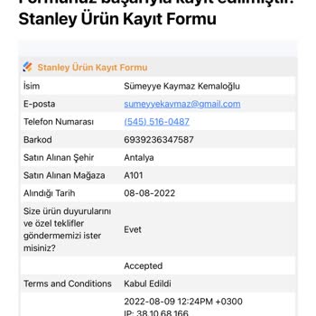 Garanti Kapsamında Olmayan Stanley Termos Sorunu