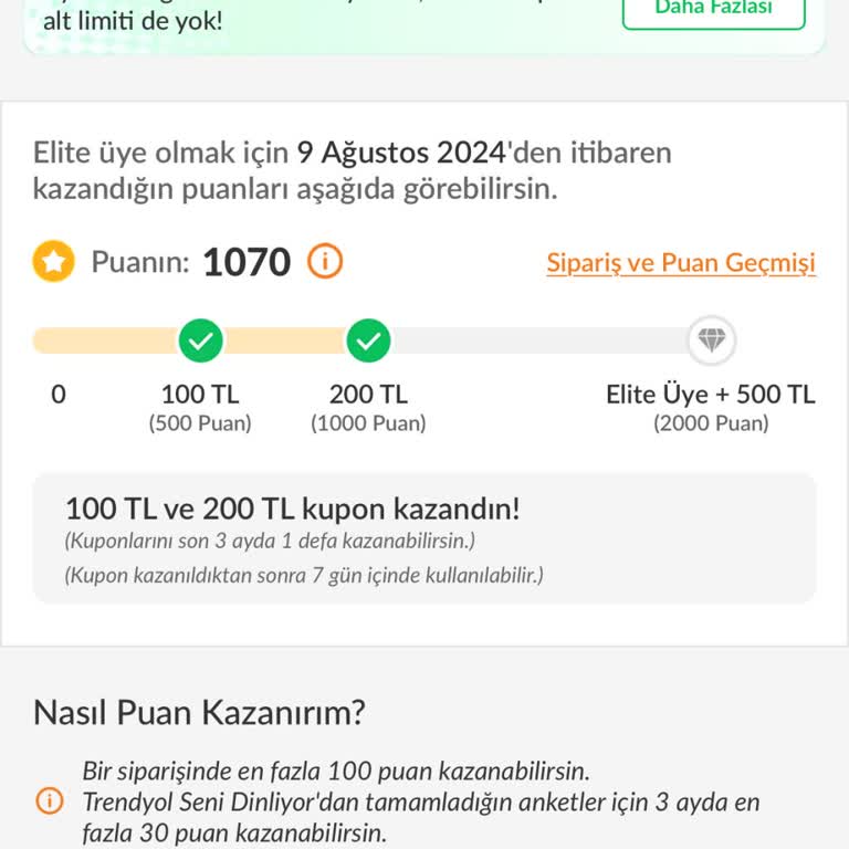 Trendyol Elite Puanlarımın Karşılığı Olan İndirim Kuponu Verilmedi