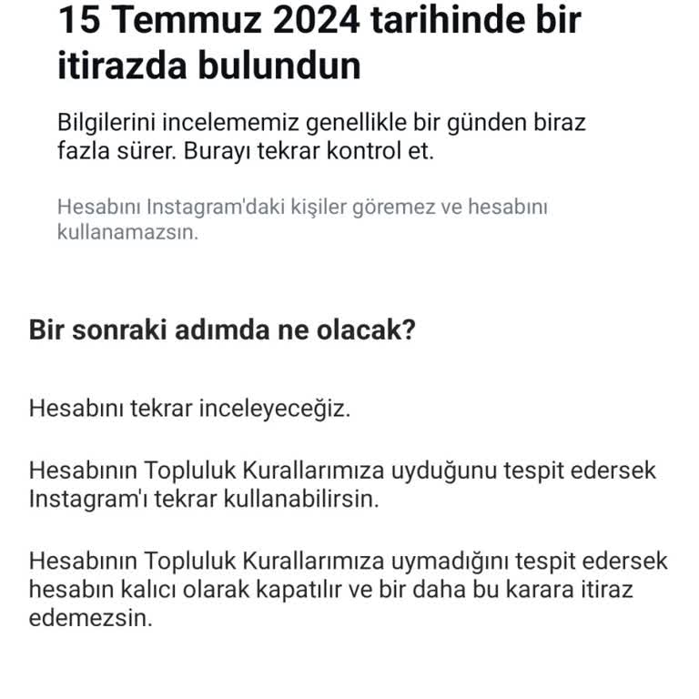 Instagram Hesabımın Uzun Süreli İncelemesi Hakkında Yardım Talebi