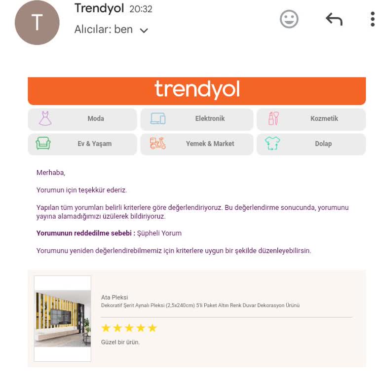 Trendyol'da Yorum Reddetme Sorunu Ve Yetersiz Müşteri Hizmetleri