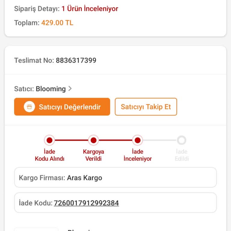 Blooming Ürün İnceleme Süresi Geçmesine Rağmen Hale İade Edilmedi!