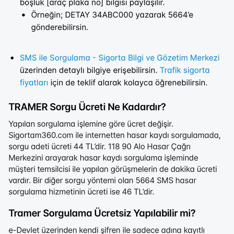 Yanıltıcı Tramer Sorgusu Ücreti