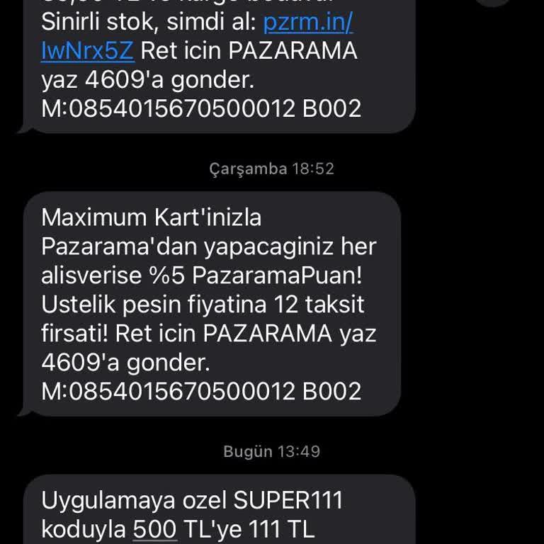 Pazarama Sürekli Gelen SMS'lerden Bıktım!