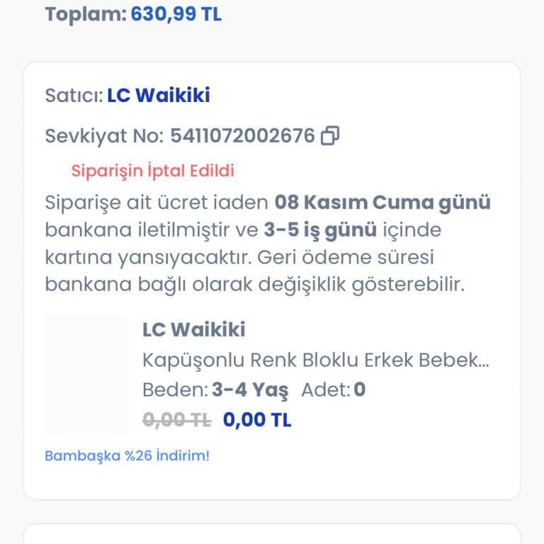 Stokta Görünen Ürün Siparişi İptal Edildi