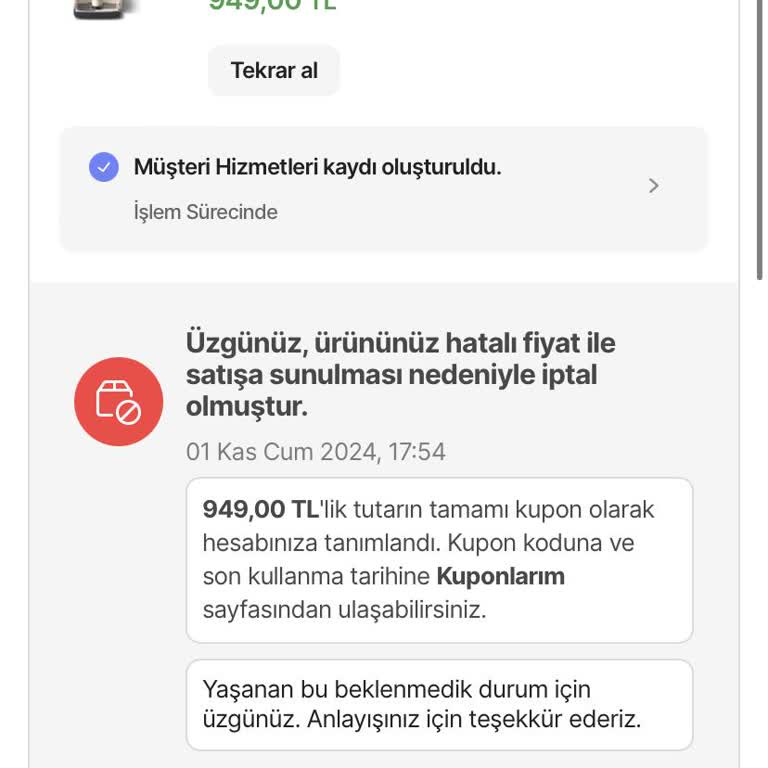Yanlış Fiyatlama Ve Geri Alınan Kuponlar