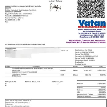 Vatan Bilgisayar'dan Yazıcı Değişim Sürecinde Yaşanan Sorunlar