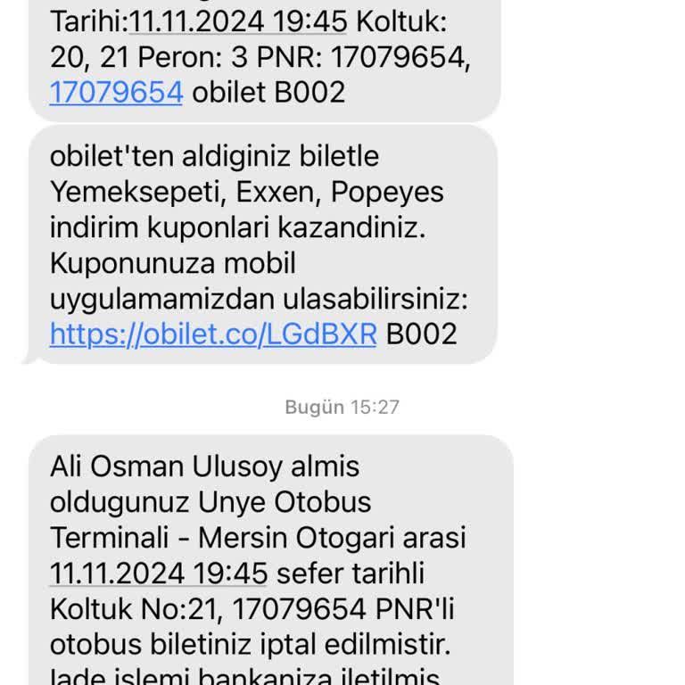 İptal Edilen Biletin Ücret İadesi Sorunu