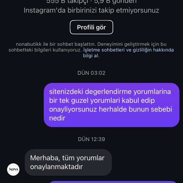 Nona Butik'ten Kalitesiz Ürün Ve Yanıltıcı Yorum Politikası