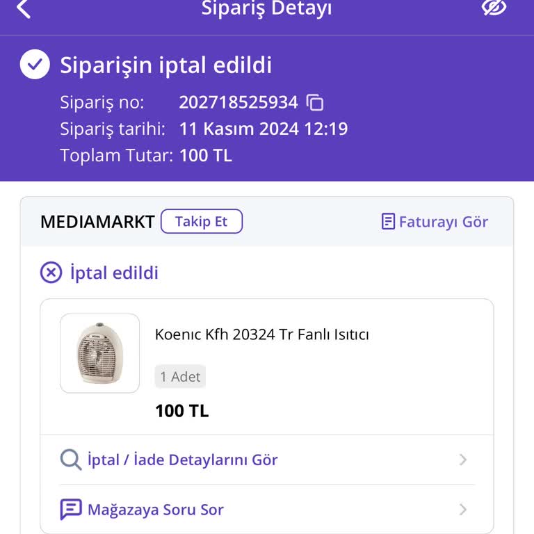 Ürün İptali Ve Mağduriyet Giderilmemesi
